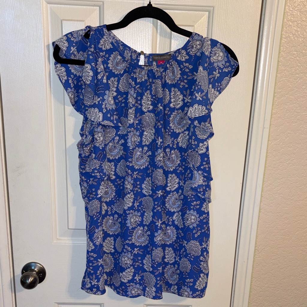 Vince Camuto Blue Floral Blouse Medium Euc